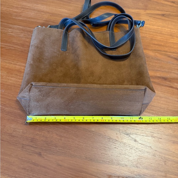 Brown Faux Suede Tote Bag with Brown Straps - Picture 5 of 6